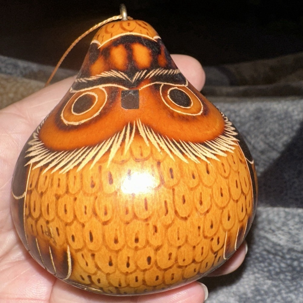 Peru Owl Gourd Ornament Hand Painted LUCMA